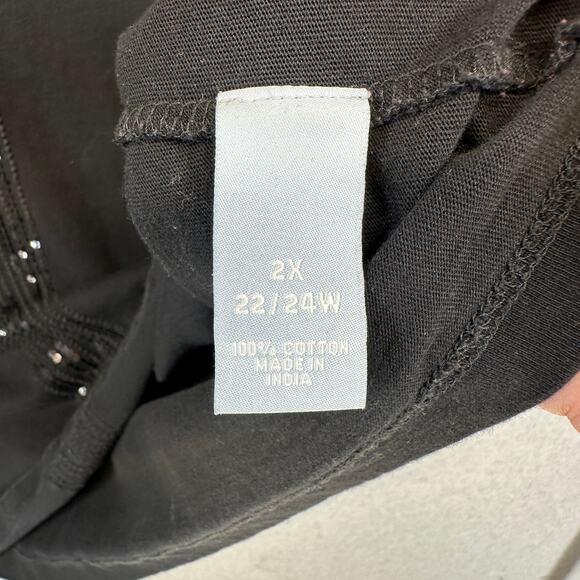 Liz & Me Top Womens Size 2X Black 100% Cotton Short Sleeve Sequins Pullover - Picture 5 of 10